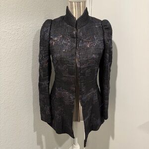 Dries Van Noten Metallic Jacquard Coat 38 Black Sculptural Runway Blazer Jacket